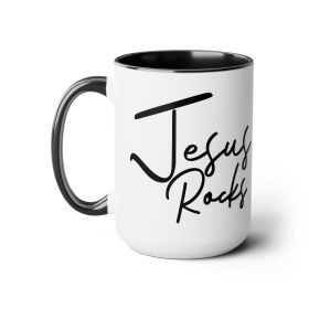 Accent Ceramic Coffee Mug 15oz - Jesus Rocks - Christian Inspiration Affirmation - Black