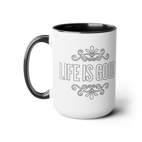 Accent Ceramic Coffee Mug 15oz - Life Is Good Black Outline Graphic Illustration