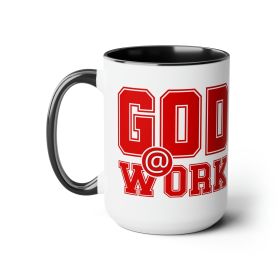 Accent Ceramic Coffee Mug 15oz - God @ Work Red And White Print