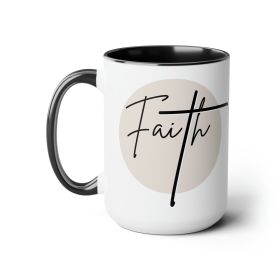 Accent Ceramic Coffee Mug 15oz - Faith - Christian Affirmation - Black And Beige