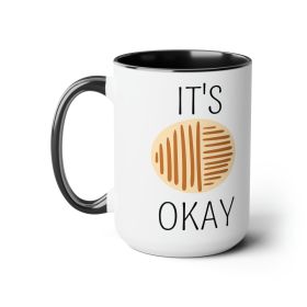 Accent Ceramic Coffee Mug 15oz - Say It Soul, Its Okay, Black And Brown Line Art Positive Affirmation