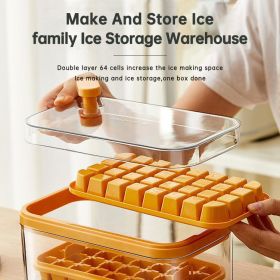 Ice Cube Tray With Lid And Bin, 64 Pcs Ice Cubes Molds, Ice Trays For Freezer, Ice Cube Tray Mold, With 2 Trays, Ice Freezer Container, Spill-Resistan (Color: yellow)