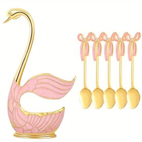 1pc, Coffee Dessert Spoon Set, Fruit Cake Coffee Tea Spoon, Swan Shaped Base Holder Cutlery Set, Zinc Alloy Metal Tableware (Color: golden, size: Style 1)