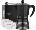 RAINBEAN Moka Pot 6 Cup Set, 11 oz / 300ml Stovetop Espresso Maker, Italian Cuban Greca Coffee, Aluminum Ripple Ring Design - Easy To Use & Clean (Red