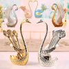 1pc, Coffee Dessert Spoon Set, Fruit Cake Coffee Tea Spoon, Swan Shaped Base Holder Cutlery Set, Zinc Alloy Metal Tableware